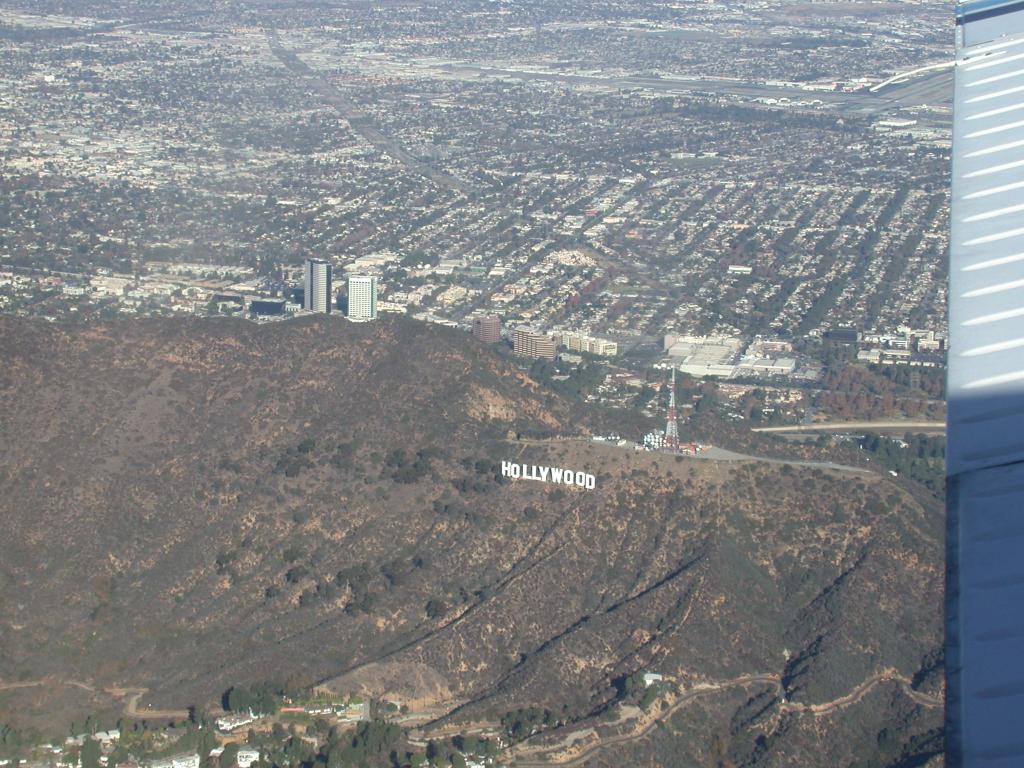The Hollywood sign on departure (Burkank Airport in the background)
