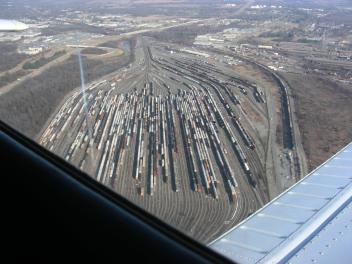 Trainyard on final to Adams Field in Little Rock.