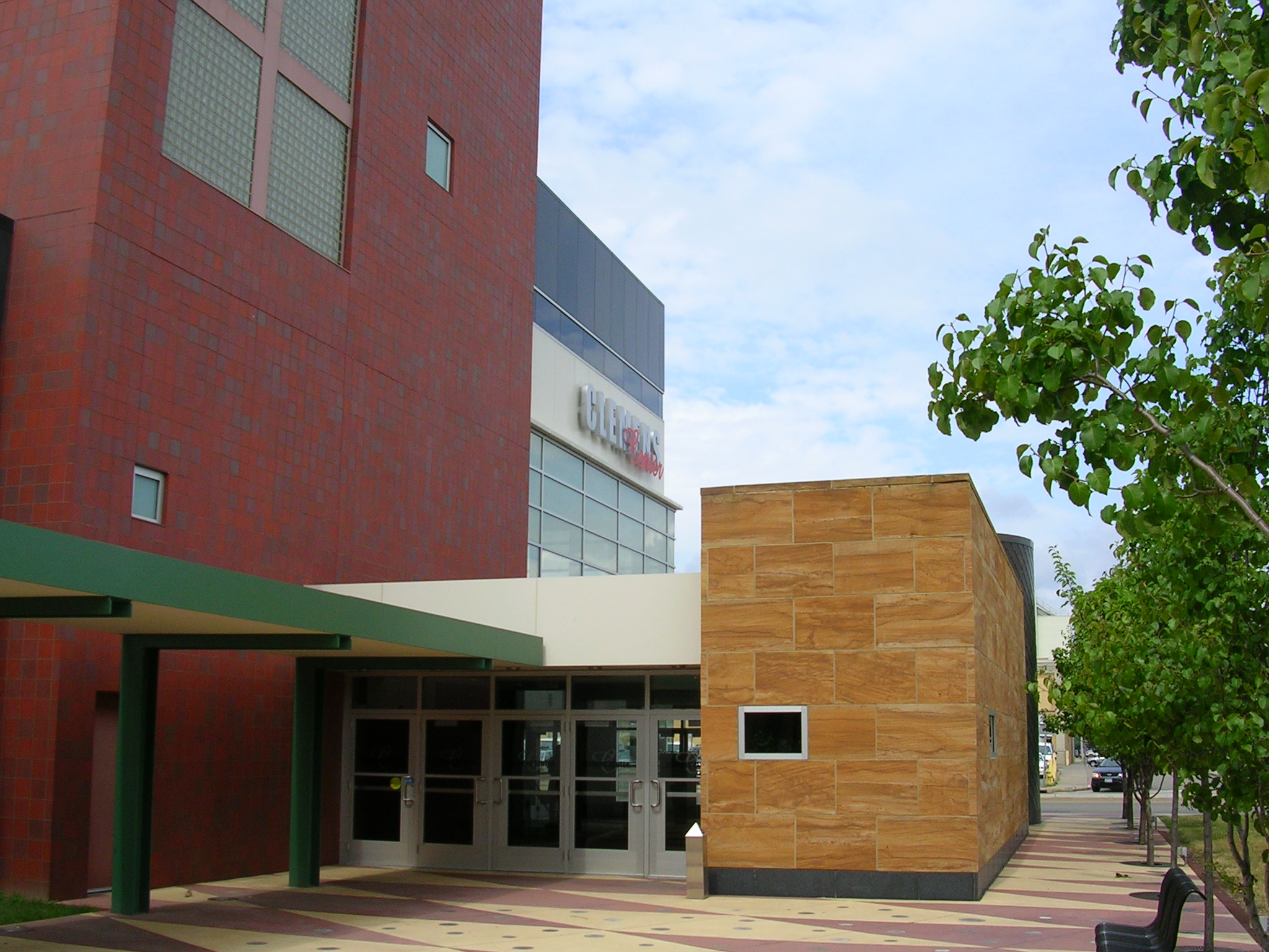 The entrance to the Clemens Center for the Performing Arts.