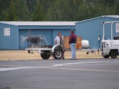 A mobile test stand in operation at Troutdale Airport
