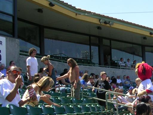 Some of the Crowd and Bernie the mascot