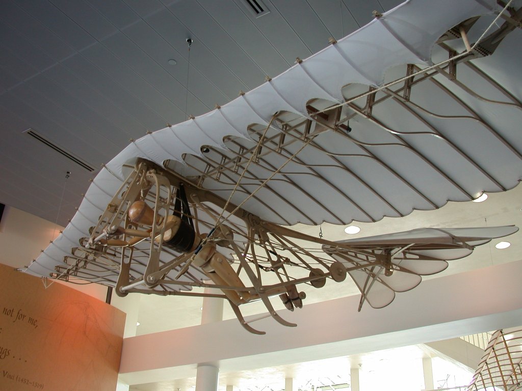 A mock-up of Leonardo Da Vinci's (proposed) flying machine