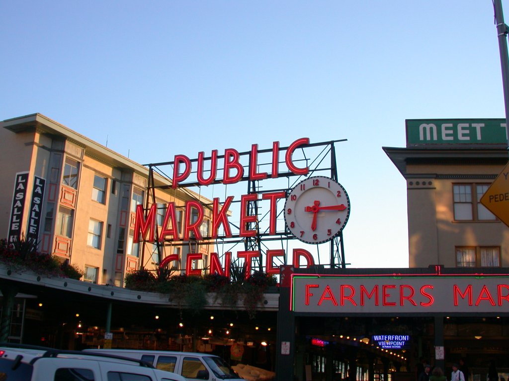 Seattle's Pike Street Market at dusk